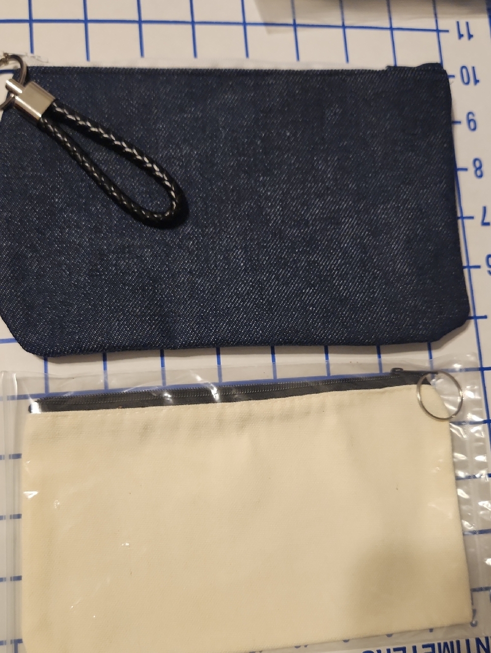 Set of Two Pouches - Navy Denim and Cream Canvas